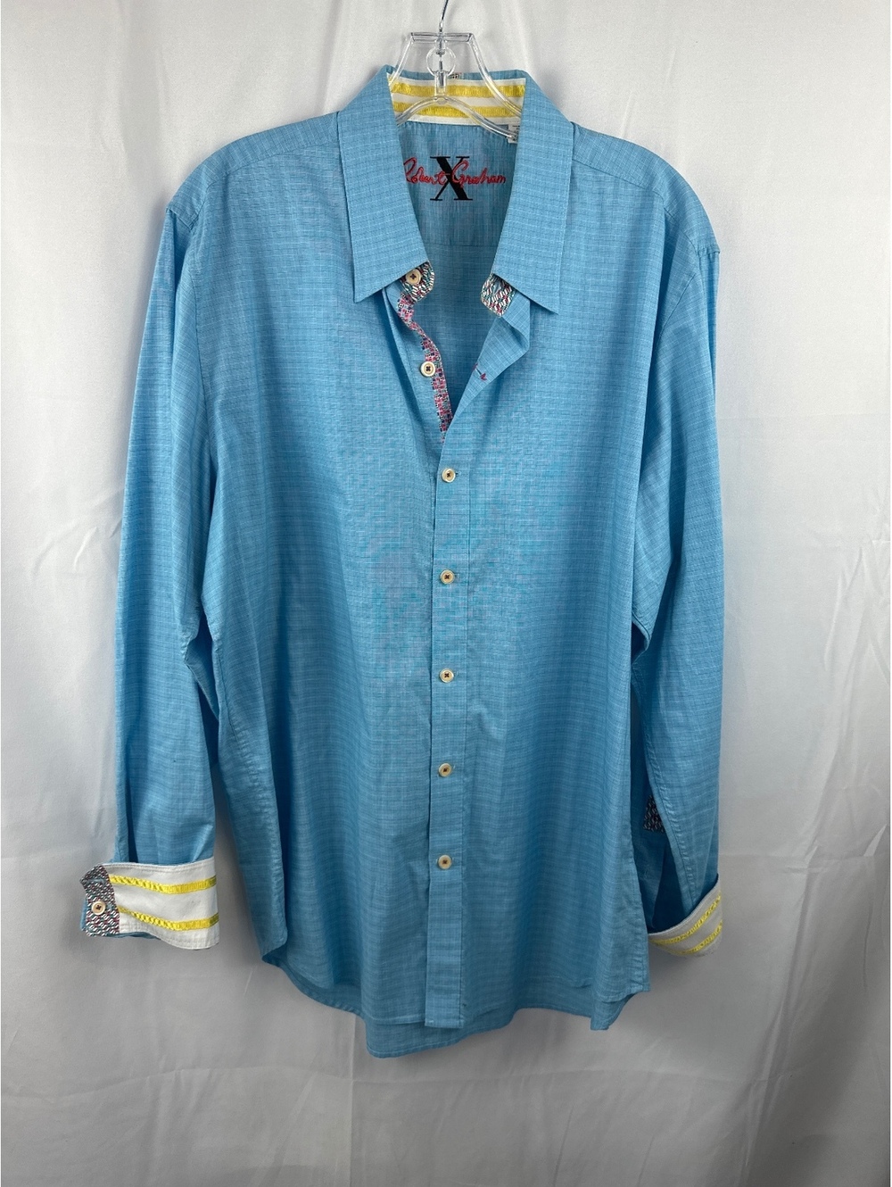 Robert Graham Men's XL Light Blue Button-Up Shirt with Contr